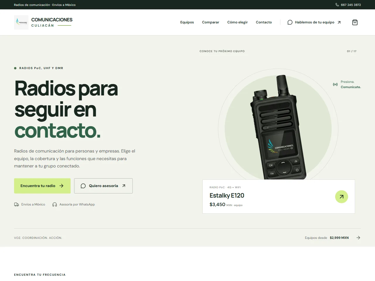 Portada de Comunicaciones Culiacán: radios para seguir en contacto, con un radio Estalky E120 y su precio